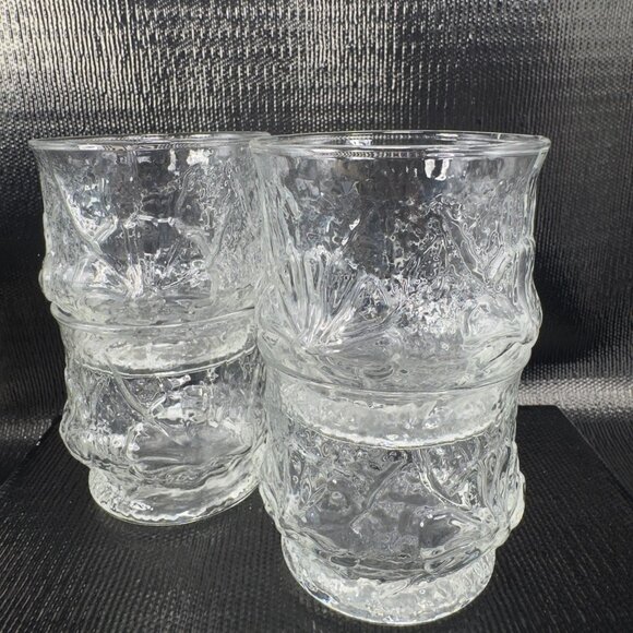 Anchor Hocking Rainflower Old Fashioned Clear Glasses Cups Set 4 BarWare Glasses - Picture 9 of 10